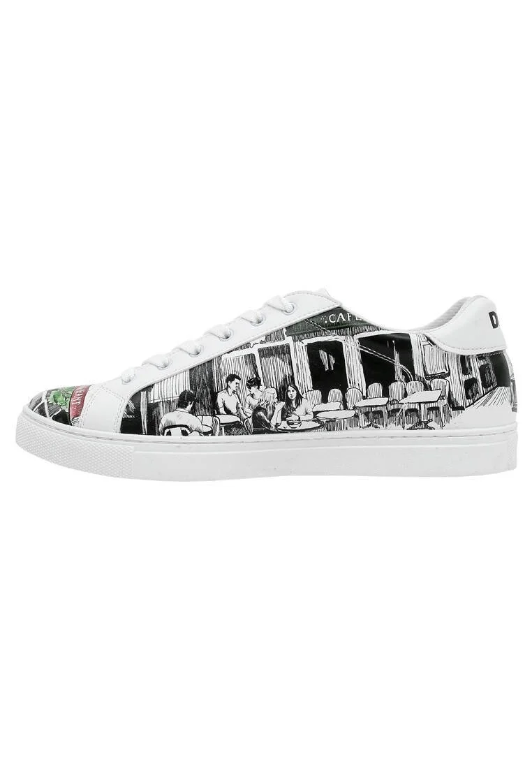 Homme Cuir Vegan Blanc Baskets - La Vie Parisienne Motif