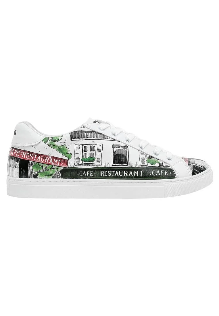 Homme Cuir Vegan Blanc Baskets - La Vie Parisienne Motif
