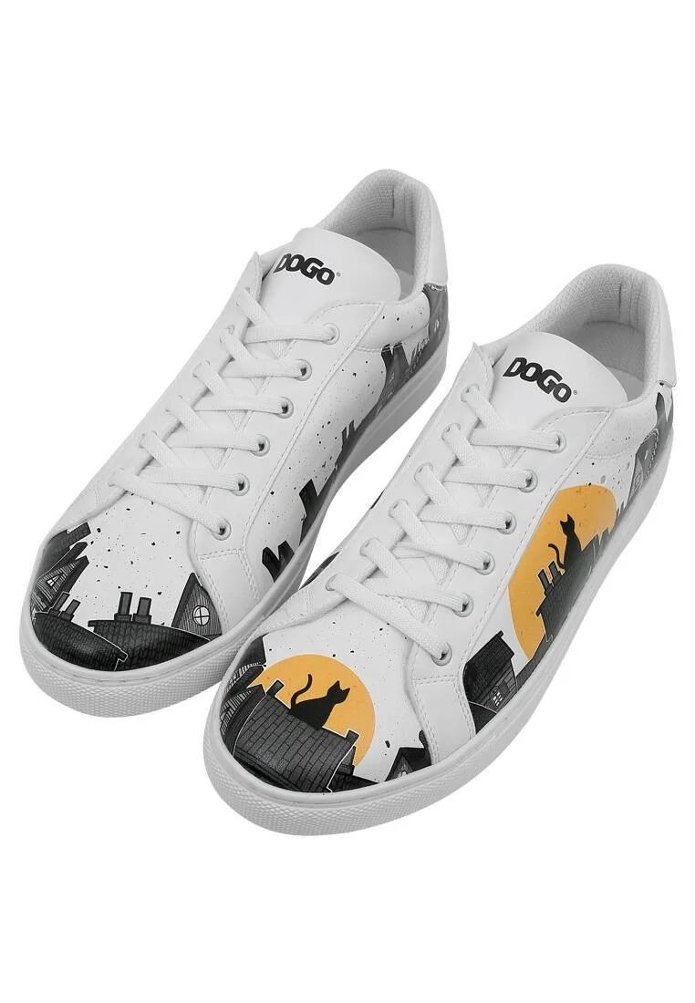 Homme Cuir Vegan Blanc Baskets - Night Lovers Motif
