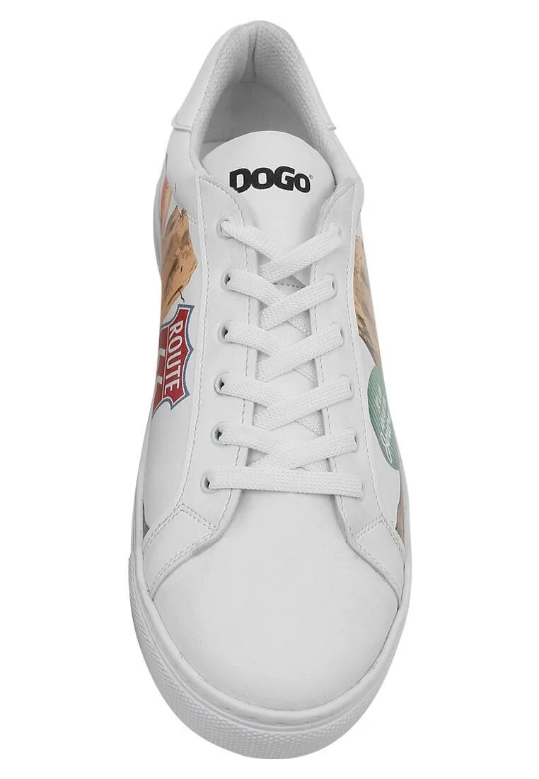 Homme Cuir Vegan Blanc Baskets - Route 66 Motif