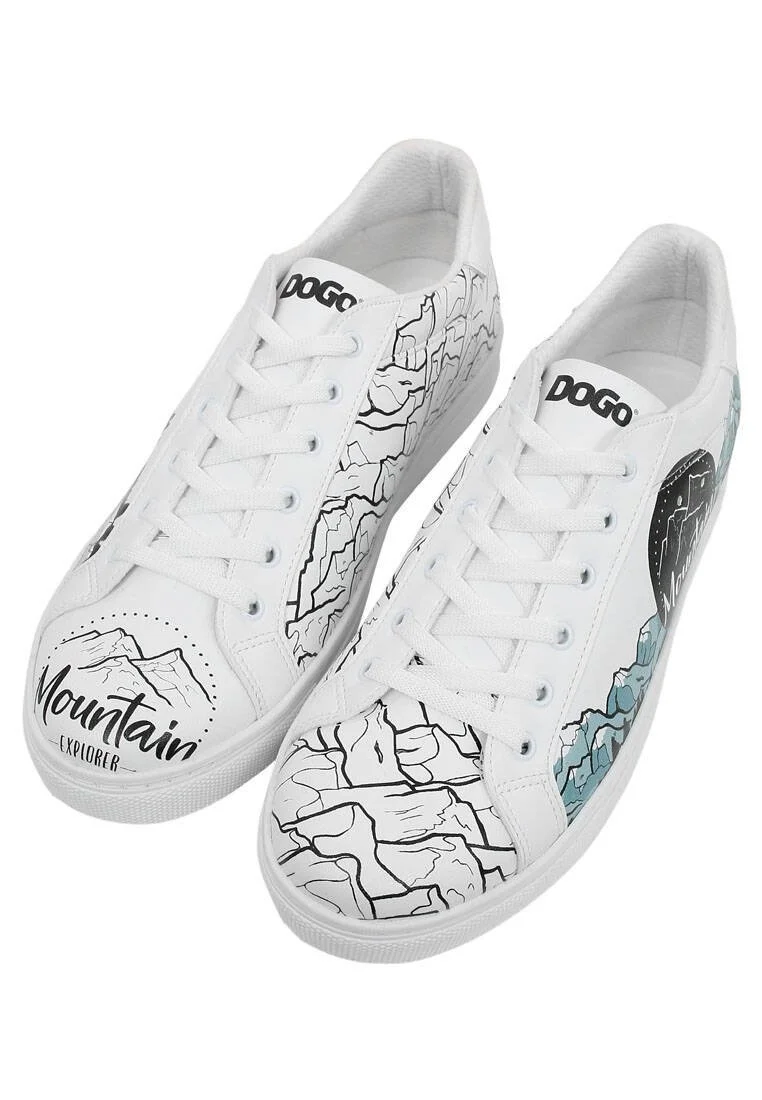 Homme Cuir Vegan Blanc Baskets - Mountain Explorer Motif
