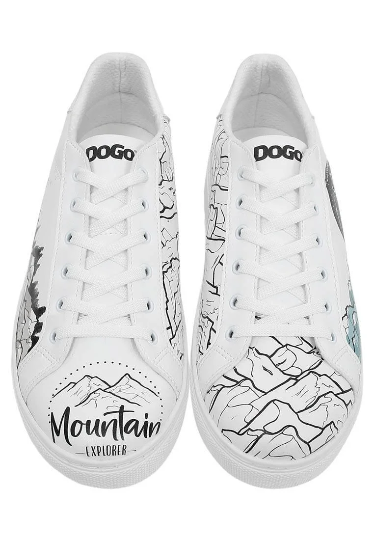 Homme Cuir Vegan Blanc Baskets - Mountain Explorer Motif