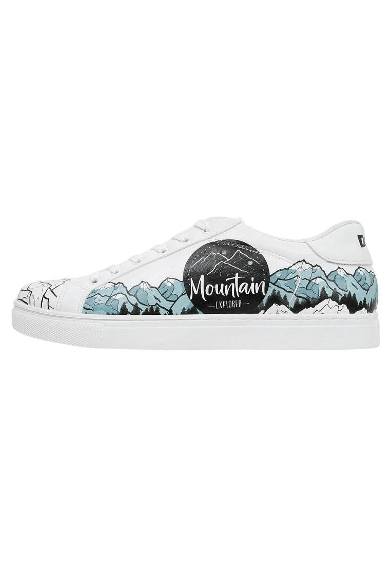 Homme Cuir Vegan Blanc Baskets - Mountain Explorer Motif