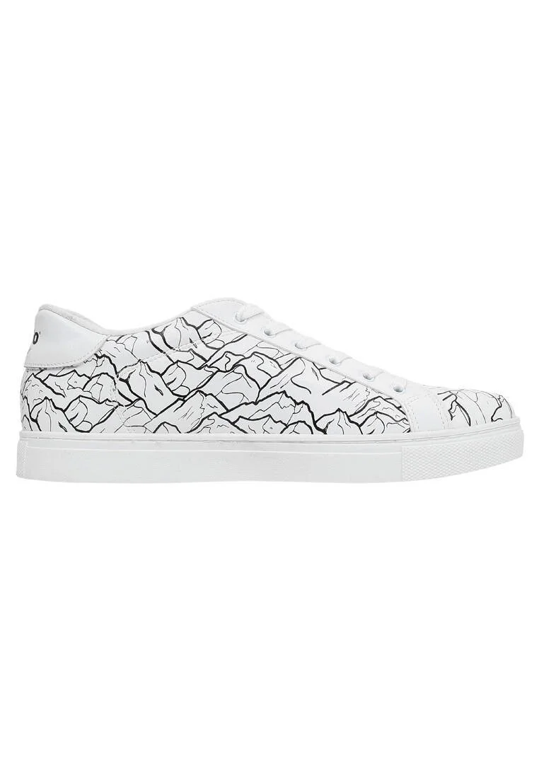 Homme Cuir Vegan Blanc Baskets - Mountain Explorer Motif