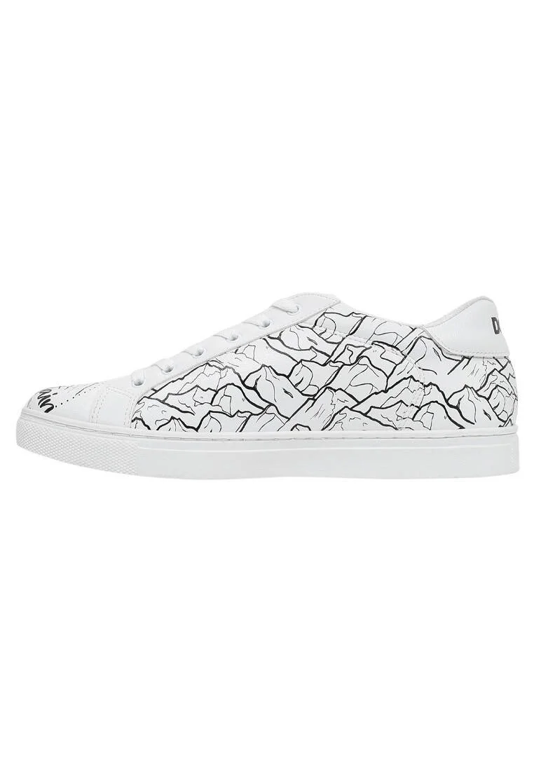 Homme Cuir Vegan Blanc Baskets - Mountain Explorer Motif