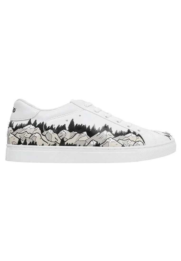 Homme Cuir Vegan Blanc Baskets - Mountain Explorer Motif