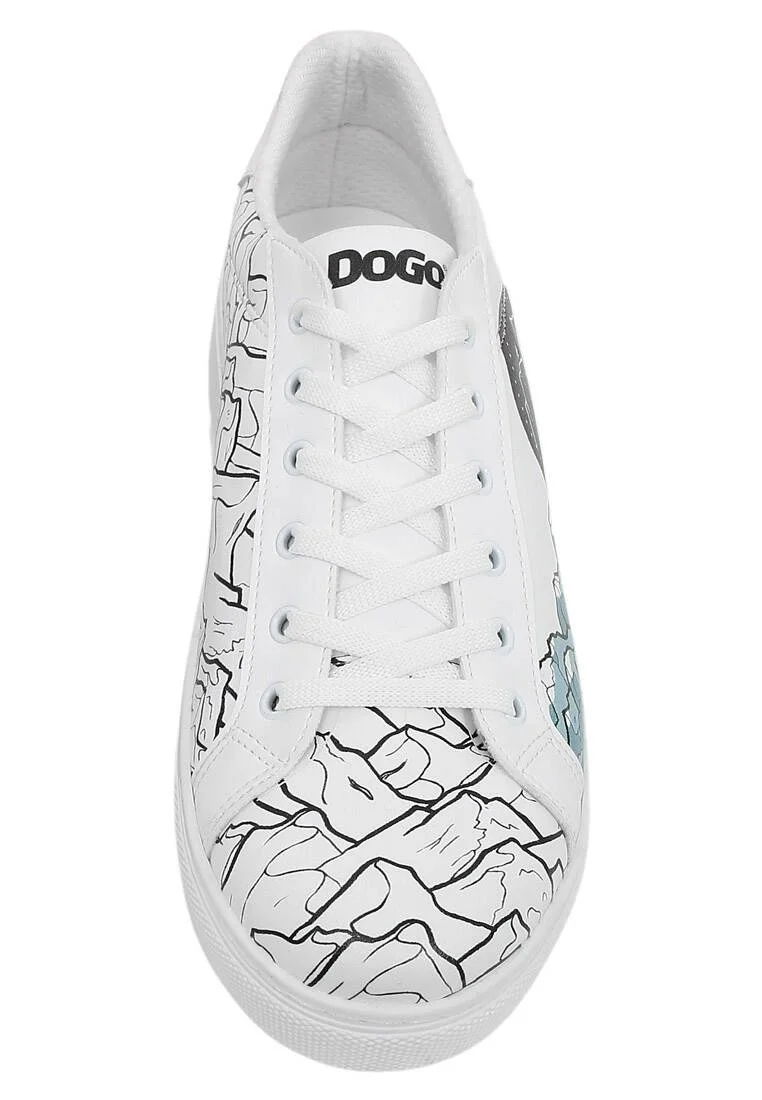 Homme Cuir Vegan Blanc Baskets - Mountain Explorer Motif