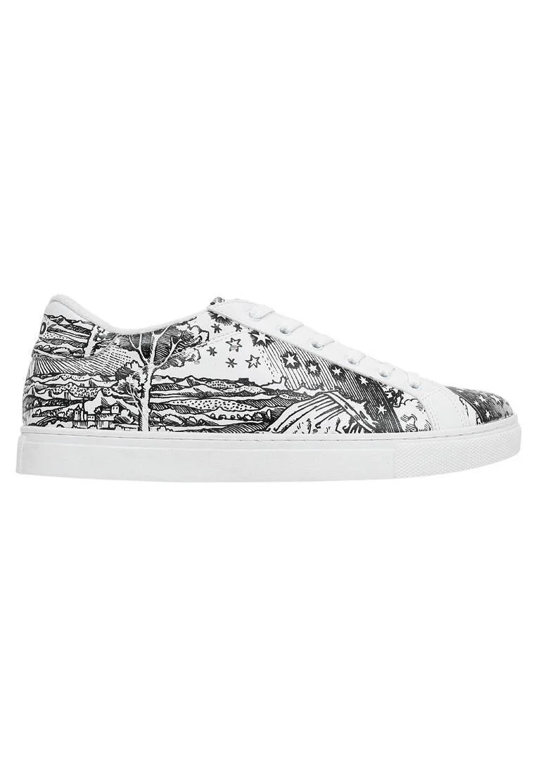 Homme Cuir Vegan Blanc Baskets - Flammarion Motif