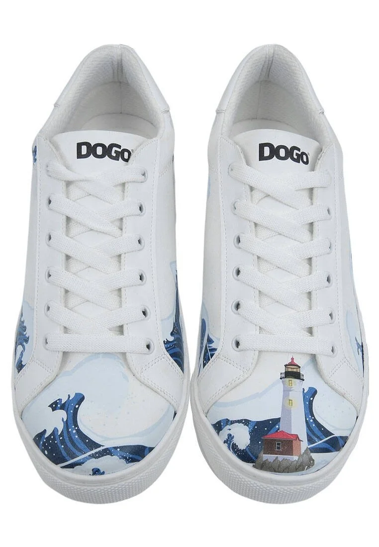 Homme Cuir Vegan Blanc Baskets - Lighthouse Motif