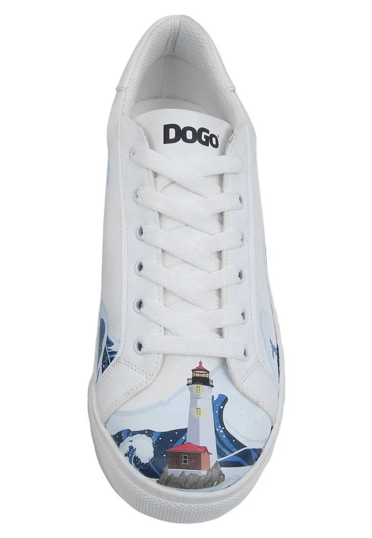 Homme Cuir Vegan Blanc Baskets - Lighthouse Motif