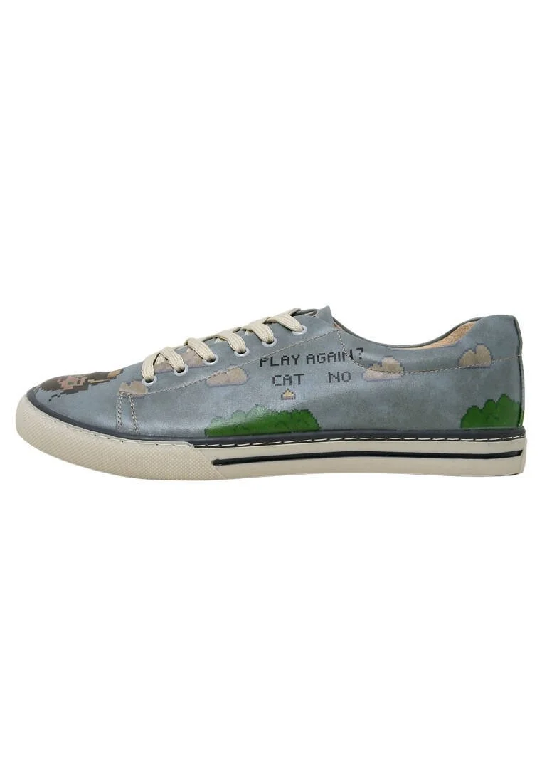 Homme Cuir Vegan Bleu Baskets - Play Again Motif