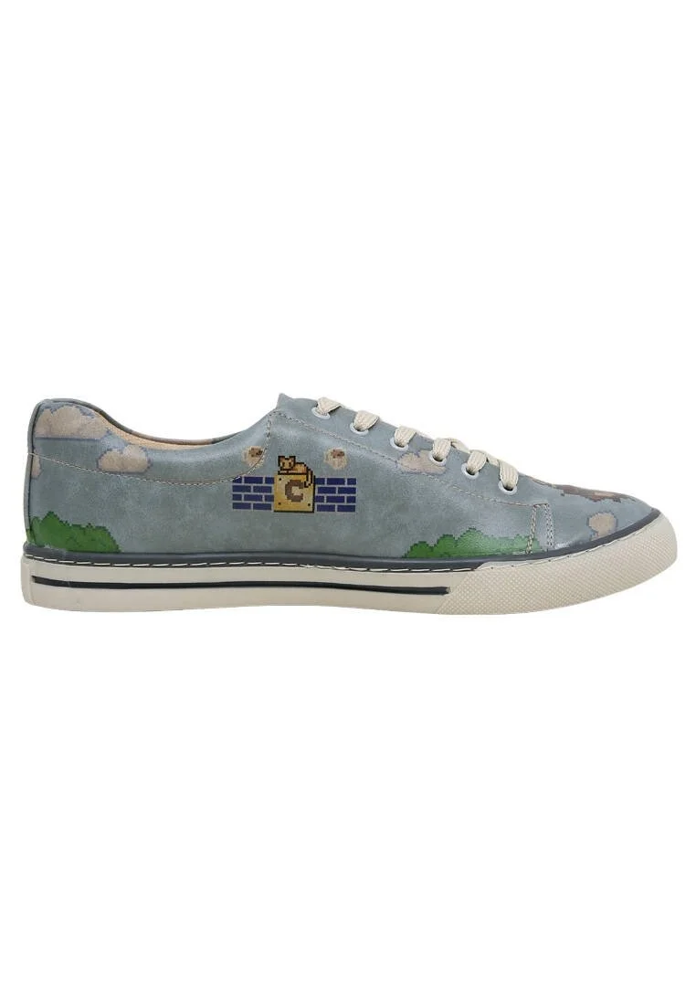 Homme Cuir Vegan Bleu Baskets - Play Again Motif