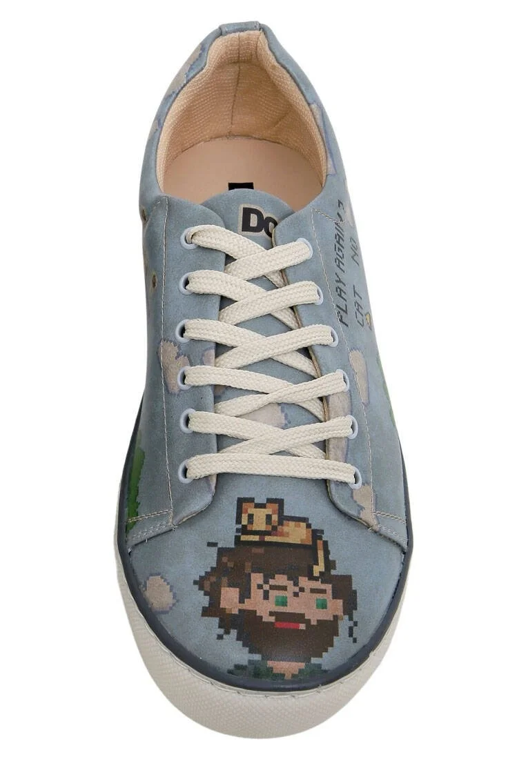 Homme Cuir Vegan Bleu Baskets - Play Again Motif