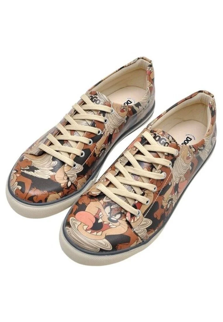 Homme Cuir Vegan Brun Baskets - Warner Bros Tasmanian Devil Taz in Taz Motif