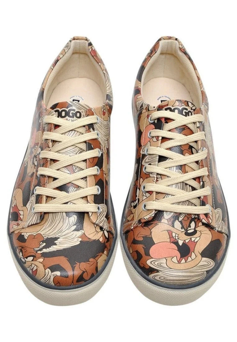 Homme Cuir Vegan Brun Baskets - Warner Bros Tasmanian Devil Taz in Taz Motif