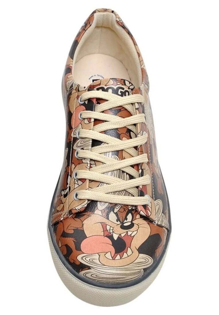 Homme Cuir Vegan Brun Baskets - Warner Bros Tasmanian Devil Taz in Taz Motif