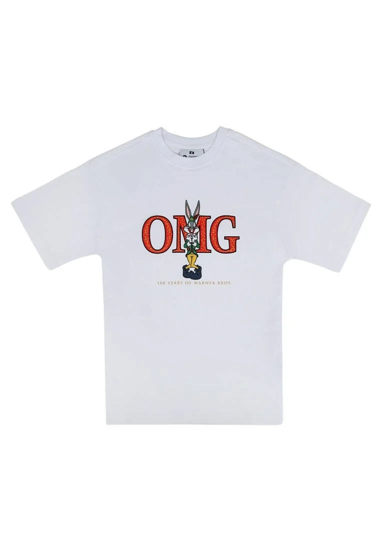 Kadın Vegan Beyaz T-Shirt - Warner Bros Bugs Bunny OMG Tasarım