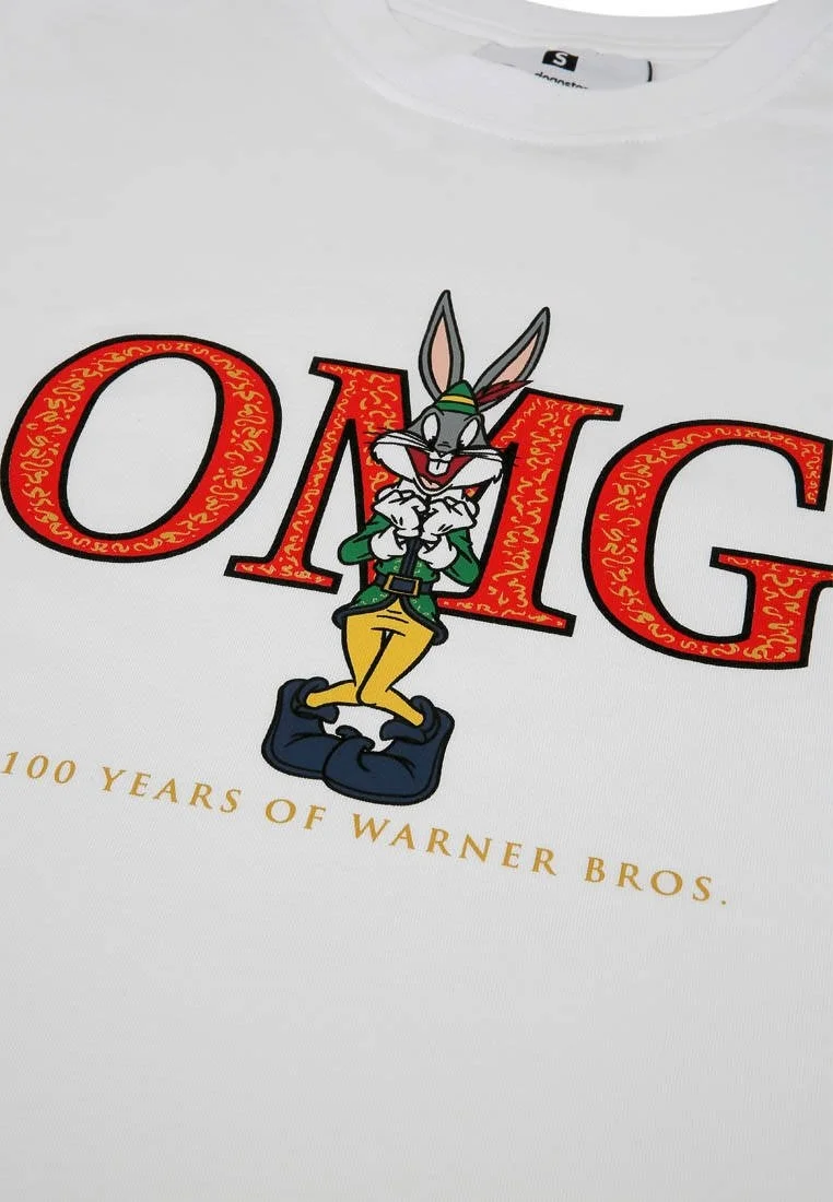 Kadın Vegan Beyaz T-Shirt - Warner Bros Bugs Bunny OMG Tasarım