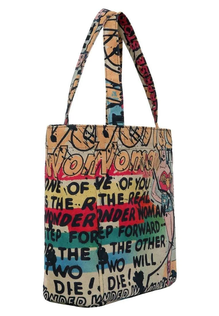 Kadın Vegan Çok Renkli Large Tote Bag - Warner Bros Wonder Woman Tasarım