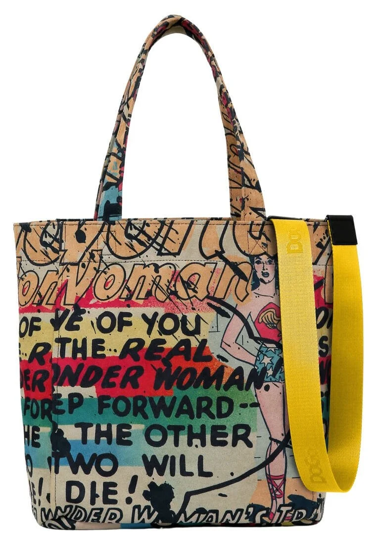 Kadın Vegan Çok Renkli Large Tote Bag - Warner Bros Wonder Woman Tasarım