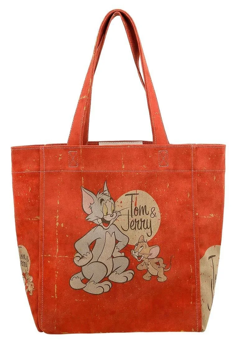 Kadın Vegan Turuncu Large Tote Bag - Warner Bros Tom & Jerry Tasarım