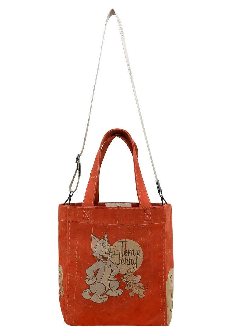 Kadın Vegan Turuncu Large Tote Bag - Warner Bros Tom & Jerry Tasarım