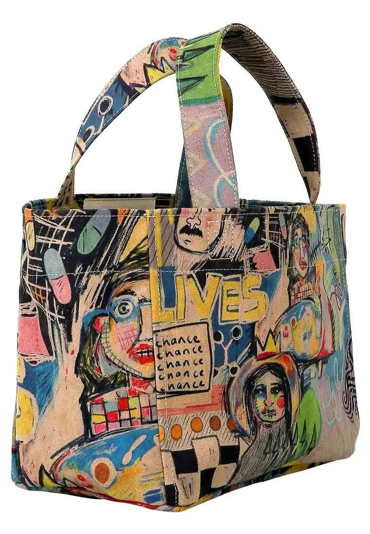 Kadın Vegan Deri Çok Renkli Medium Tote Bag - Live and Save Tasarım