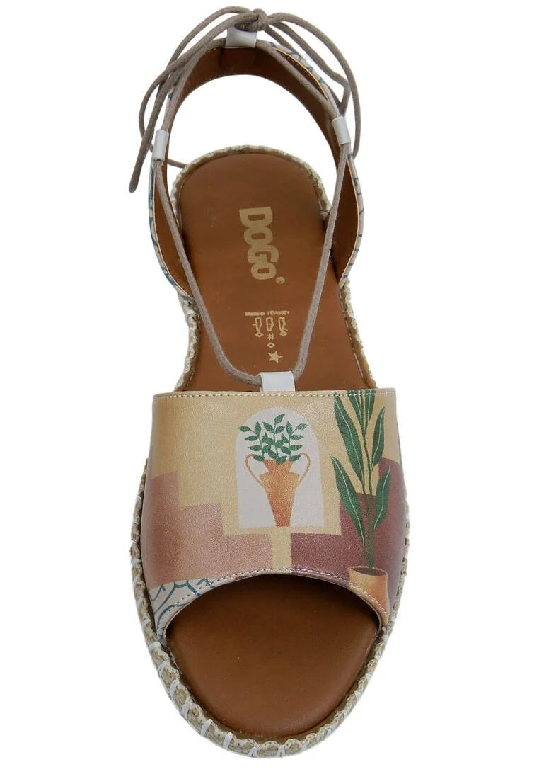 Kadın Vegan Deri Turuncu Bağcıklı Sandalet - Boho Sunset Tasarım