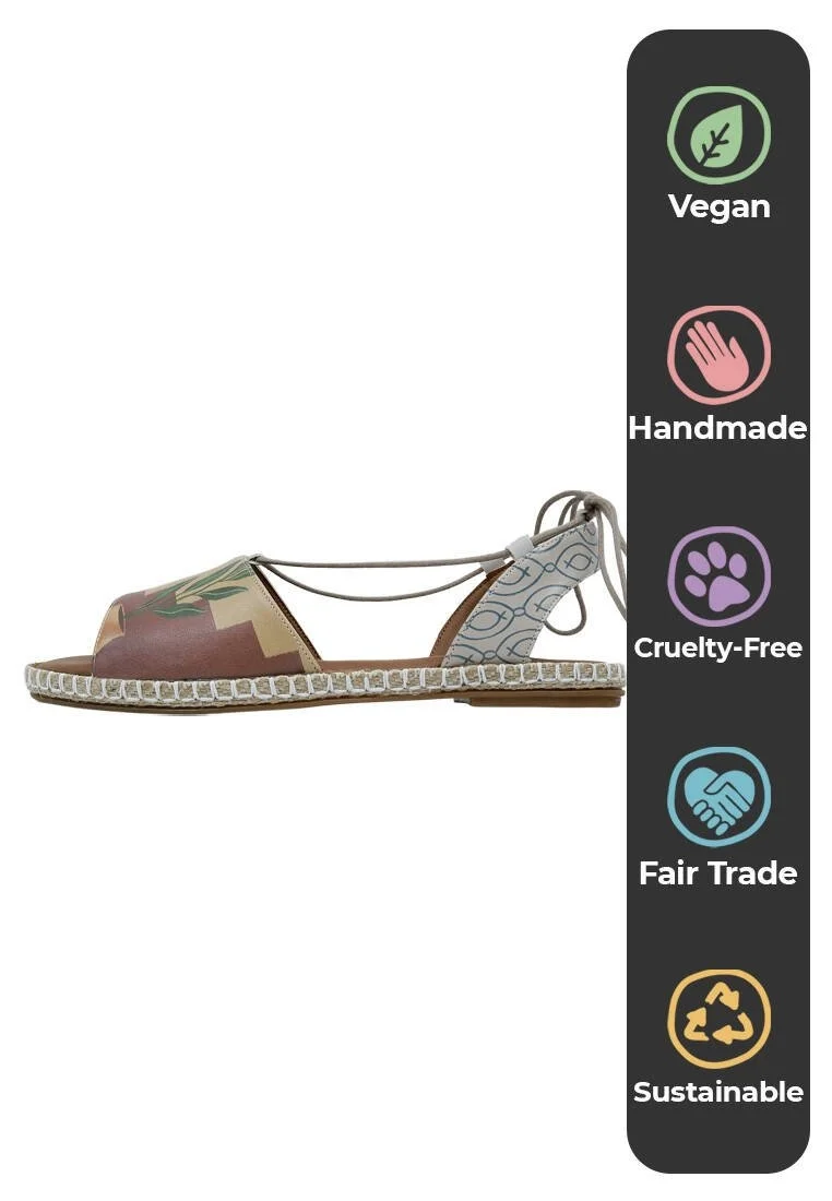 Kadın Vegan Deri Turuncu Bağcıklı Sandalet - Boho Sunset Tasarım