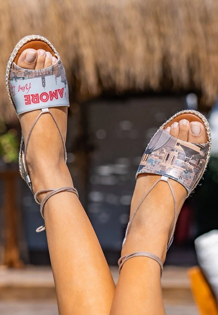 Kadın Vegan Deri Çok Renkli Bağcıklı Sandalet - That's Amore from Italy Tasarım