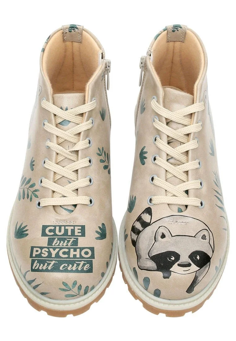 Kadın Vegan Deri Bej Fermuarlı Kısa Bot - Cute But Psycho Tasarım