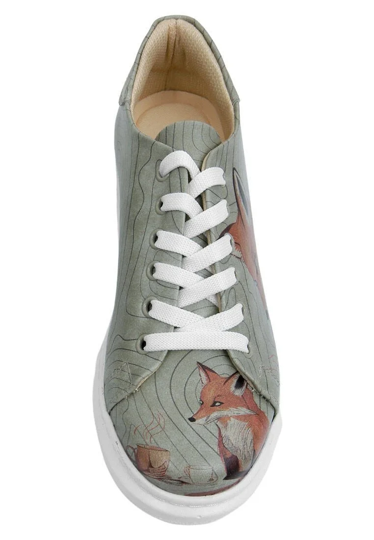 Kadın Vegan Deri Bej Sneakers - Run Little Fox Tasarım