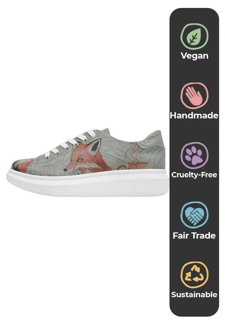 Kadın Vegan Deri Bej Sneakers - Run Little Fox Tasarım