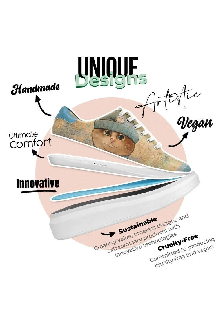 Kadın Vegan Deri Bej Sneakers - Ready to Sail Tasarım
