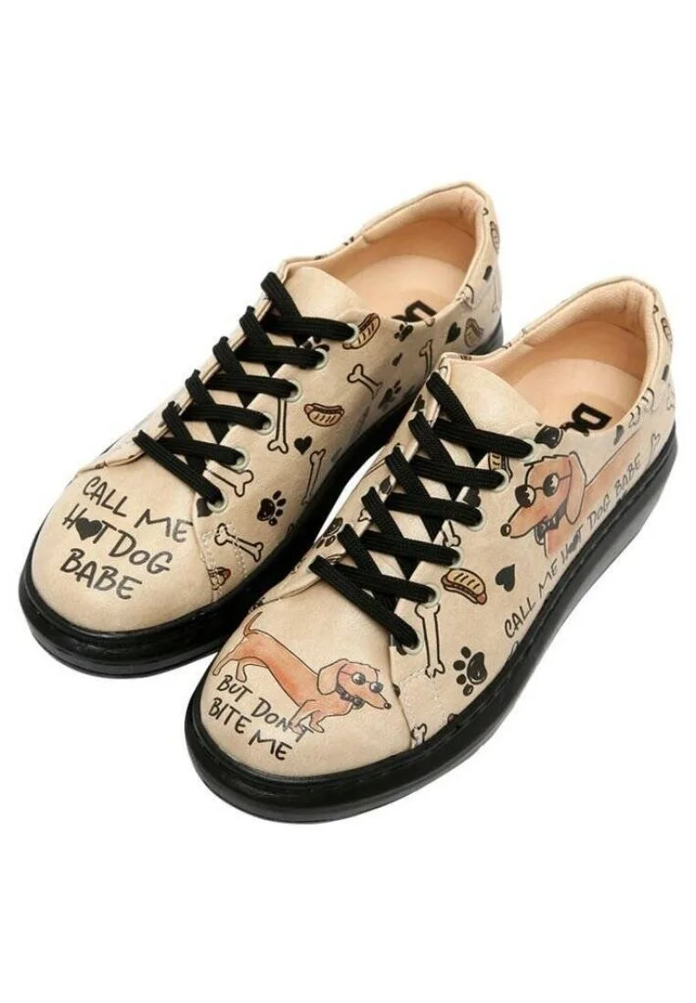 Kadın Vegan Deri Bej Sneakers - Call me Hotdog Tasarım