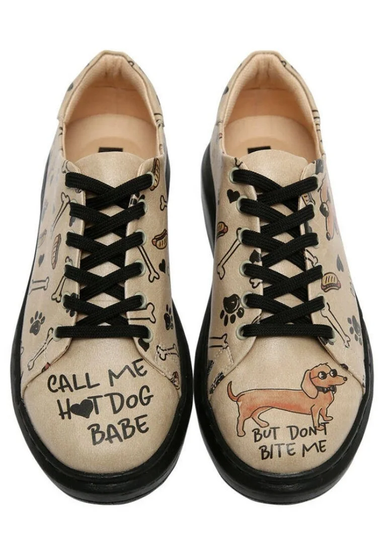 Kadın Vegan Deri Bej Sneakers - Call me Hotdog Tasarım