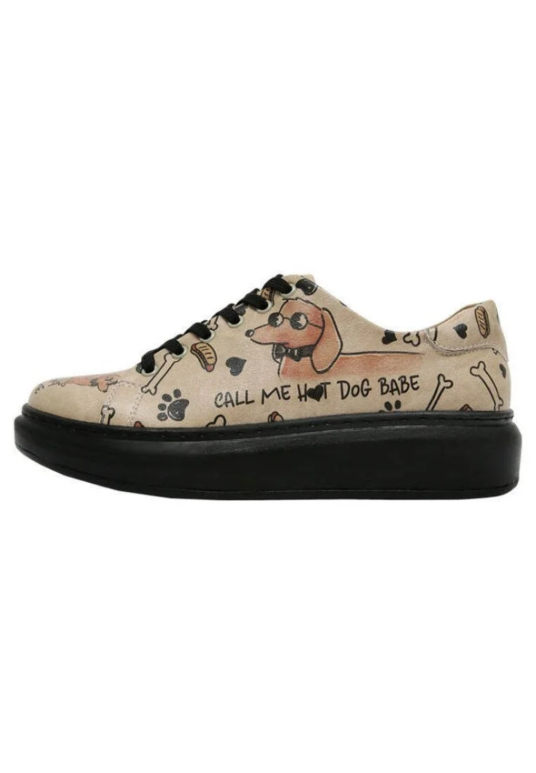 Kadın Vegan Deri Bej Sneakers - Call me Hotdog Tasarım