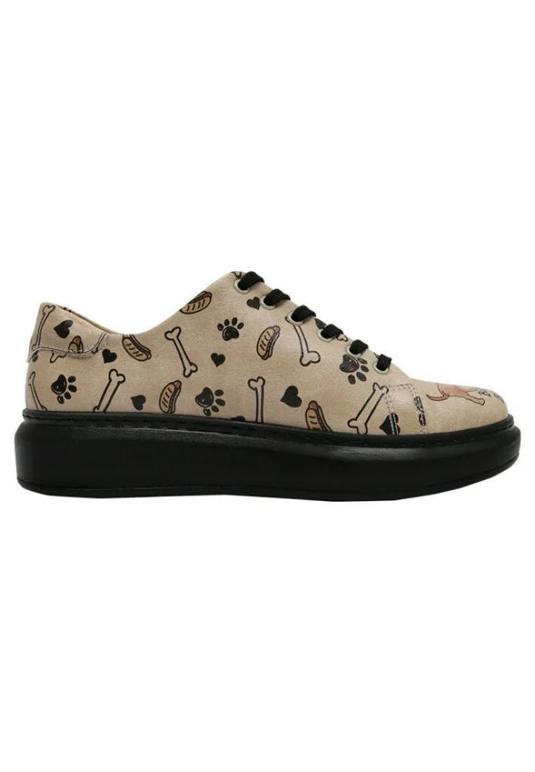 Kadın Vegan Deri Bej Sneakers - Call me Hotdog Tasarım