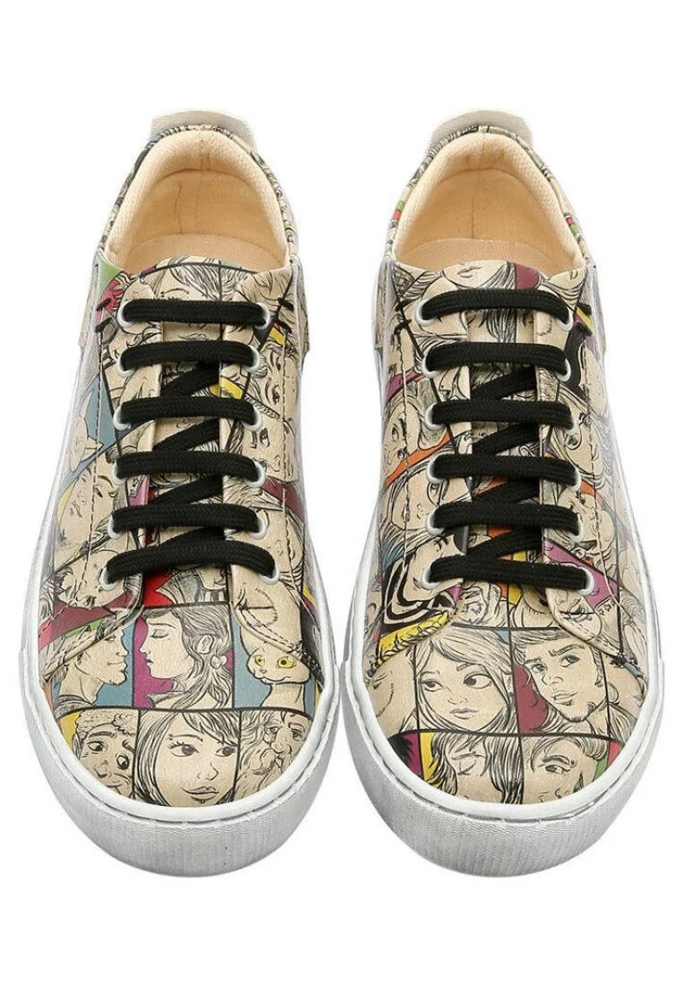 Kadın Vegan Deri Bej Sneakers - Colorful people Tasarım