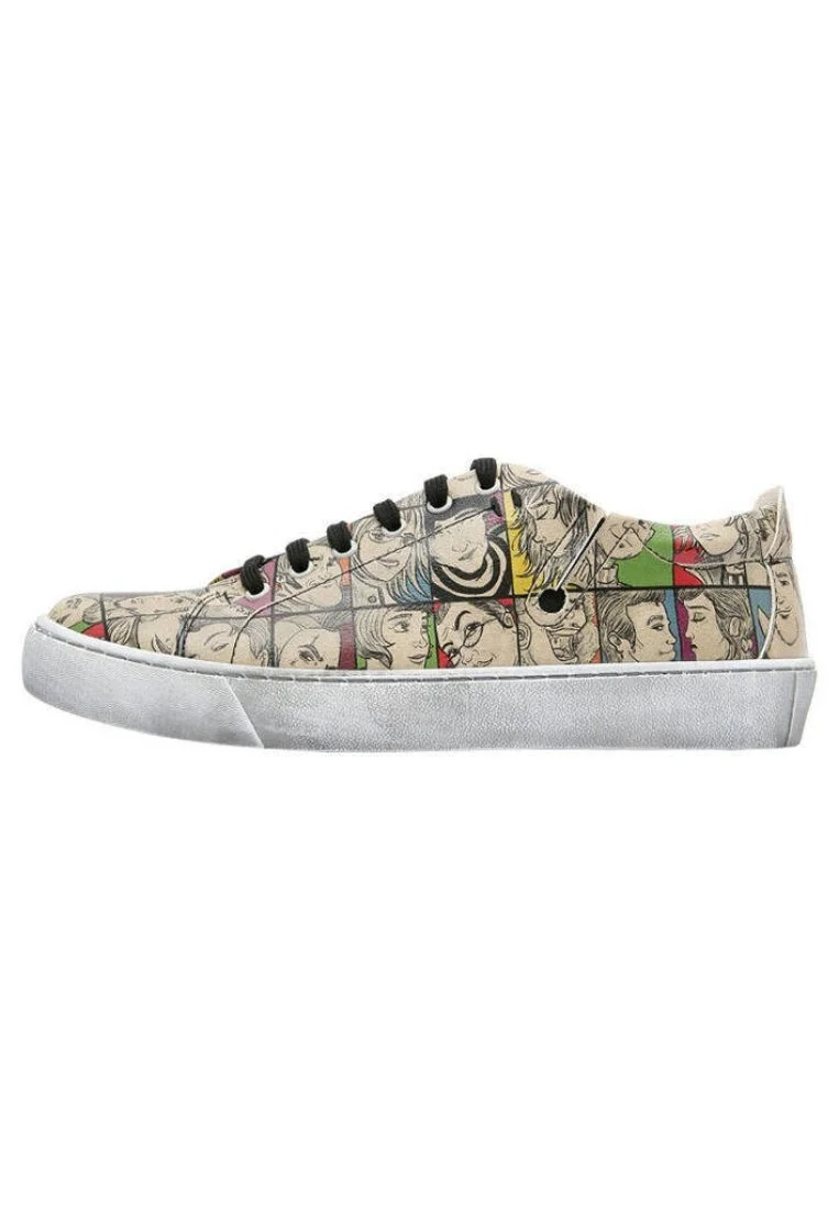 Kadın Vegan Deri Bej Sneakers - Colorful people Tasarım