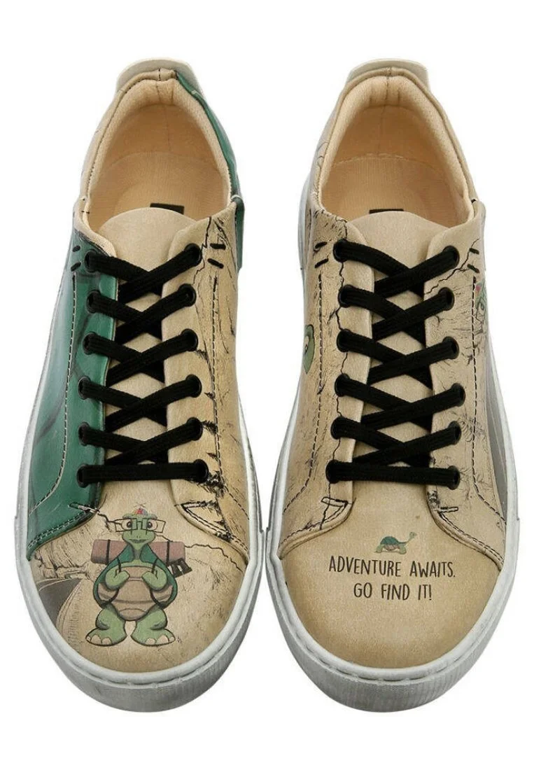 Kadın Vegan Deri Bej Sneakers - Adventure Awaits Go Find It Tasarım