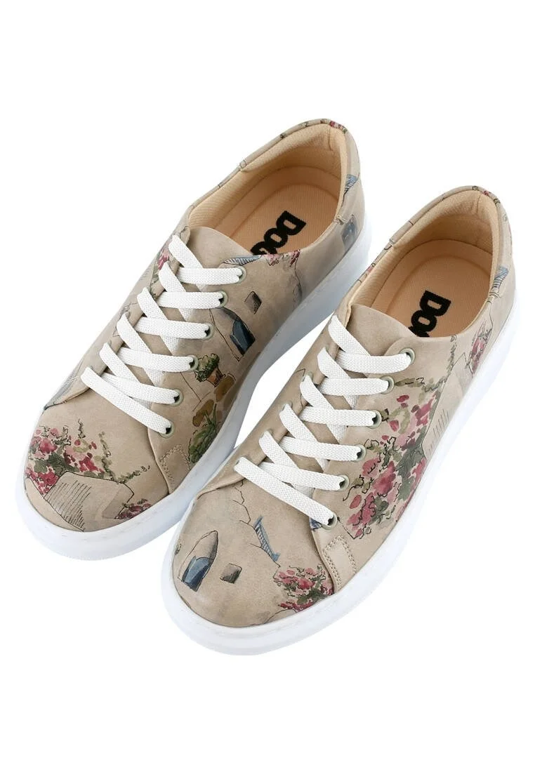 Kadın Vegan Deri Bej Sneakers - Paperflower Tasarım