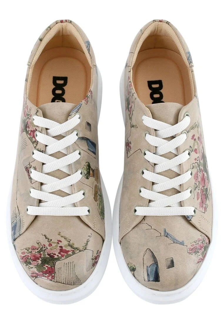Kadın Vegan Deri Bej Sneakers - Paperflower Tasarım