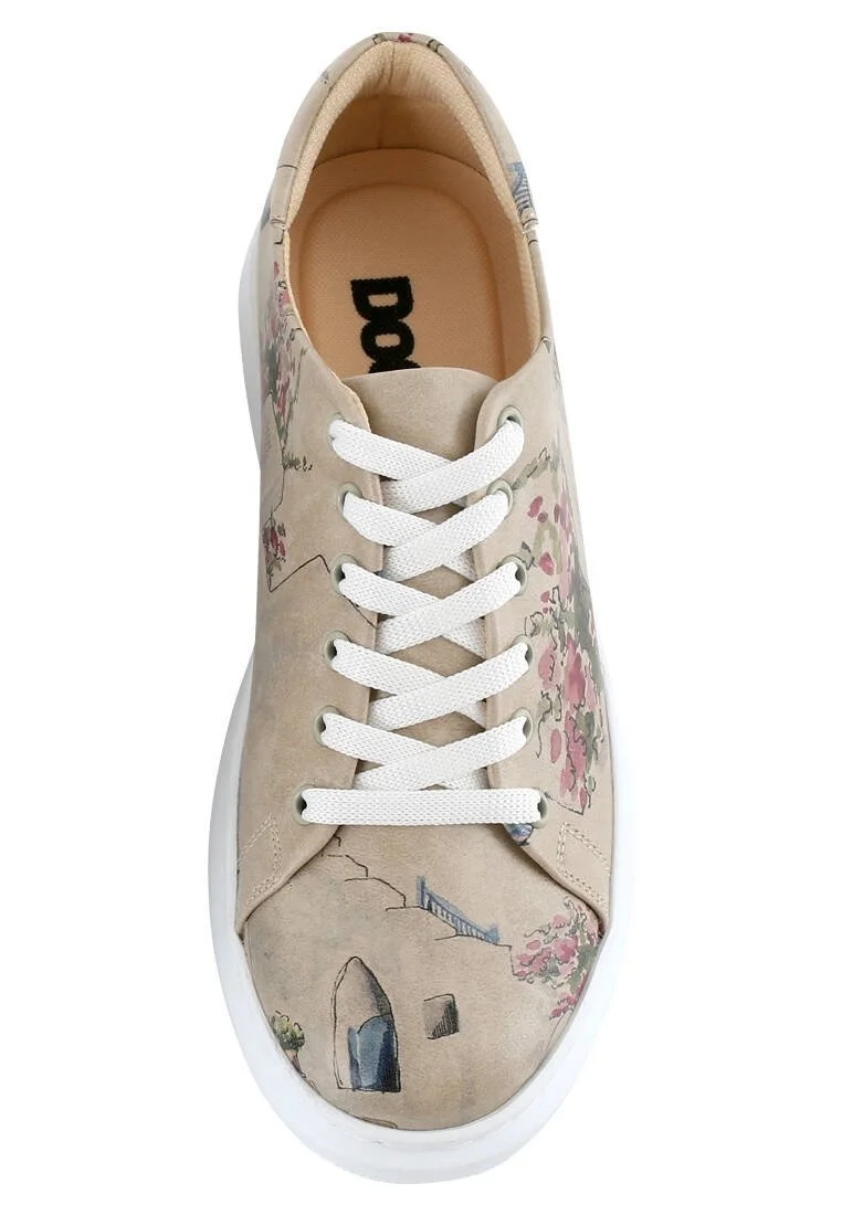 Kadın Vegan Deri Bej Sneakers - Paperflower Tasarım