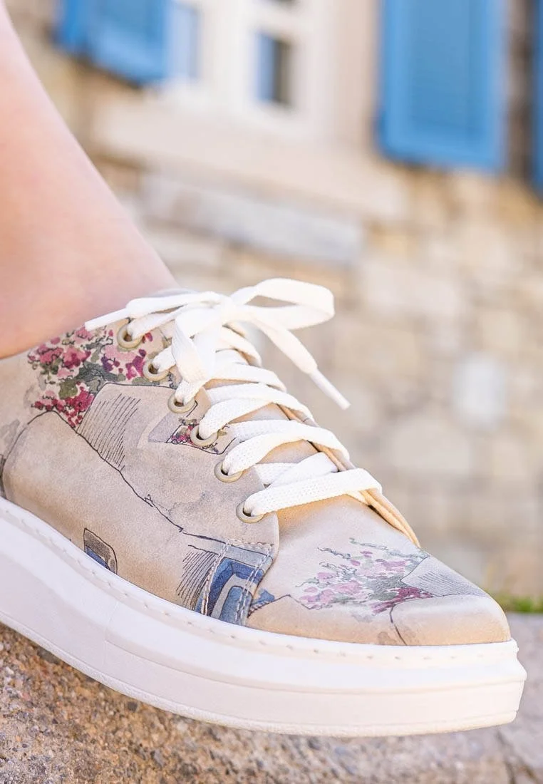 Kadın Vegan Deri Bej Sneakers - Paperflower Tasarım