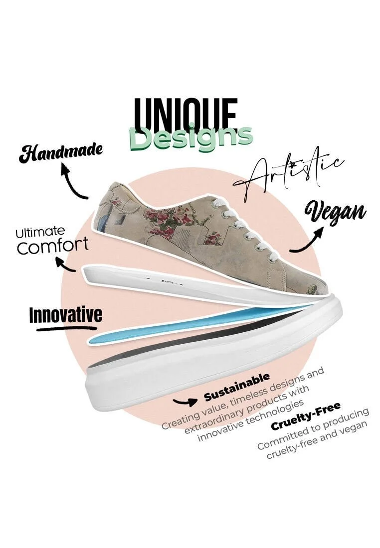 Kadın Vegan Deri Bej Sneakers - Paperflower Tasarım