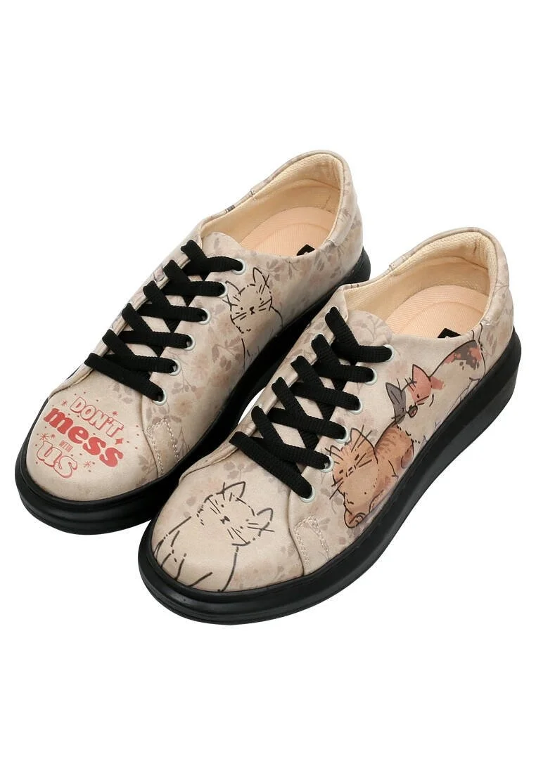 Kadın Vegan Deri Bej Sneakers - Trouble Makers Tasarım