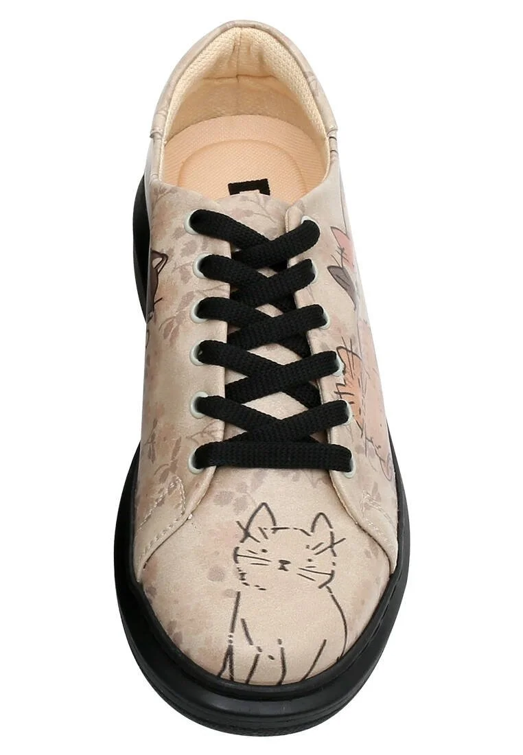 Kadın Vegan Deri Bej Sneakers - Trouble Makers Tasarım