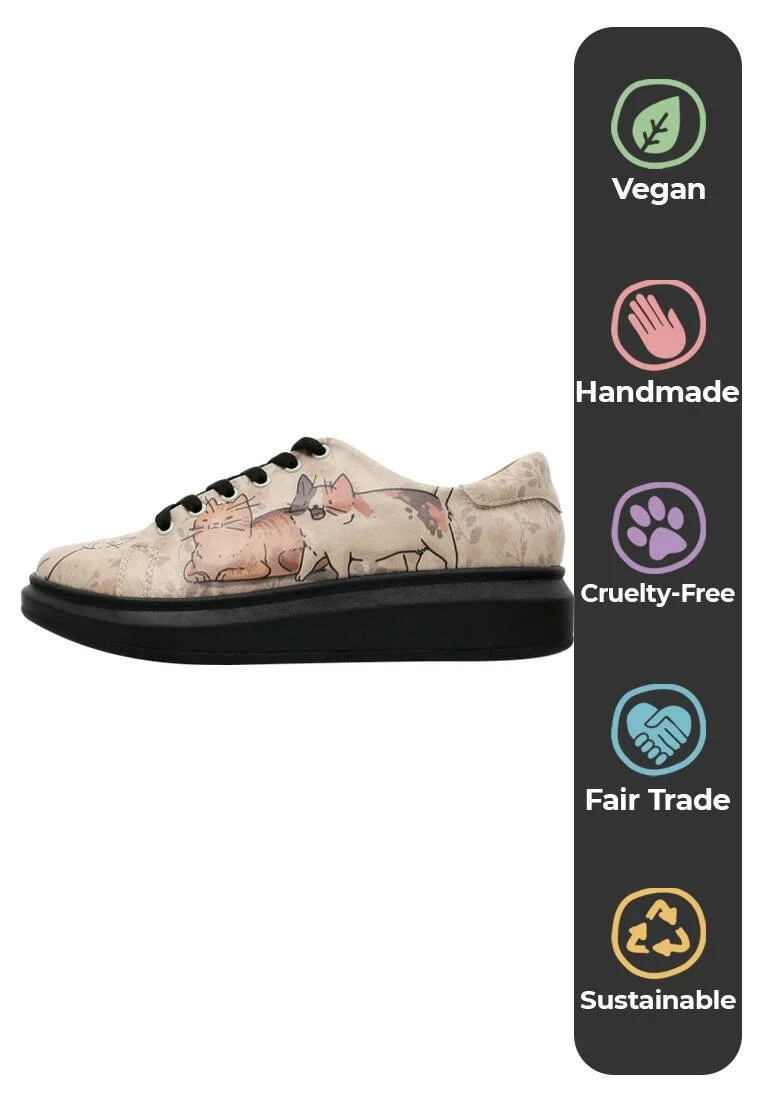 Kadın Vegan Deri Bej Sneakers - Trouble Makers Tasarım
