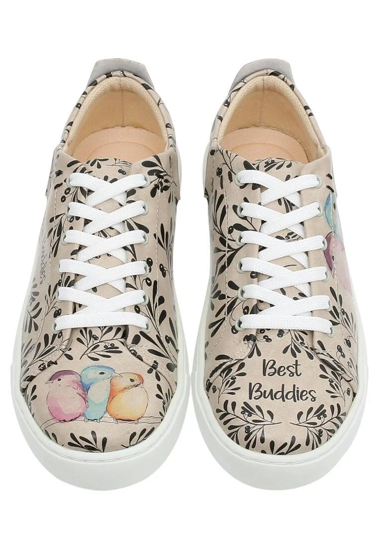 Kadın Vegan Deri Bej Sneakers - Best Buddies Tasarım